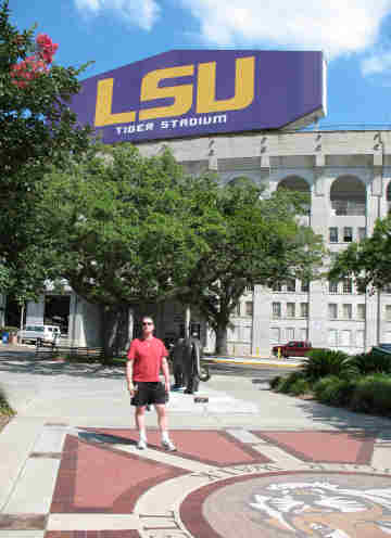 Dr. Van Gemmert in front of LSU Tiger Stadium; Leave to the LSU home page